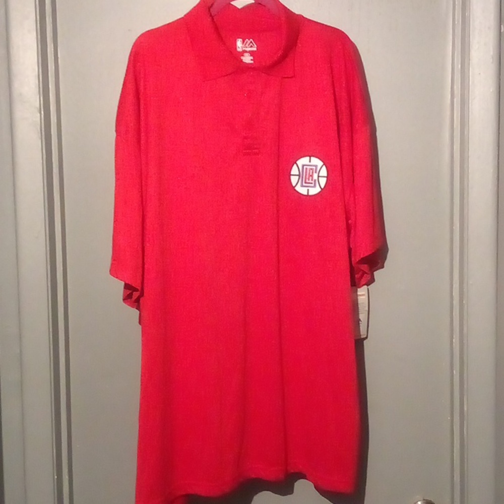 Men's Red Majestic NBA Brand LA CLIPPERS Polo. Size4XL